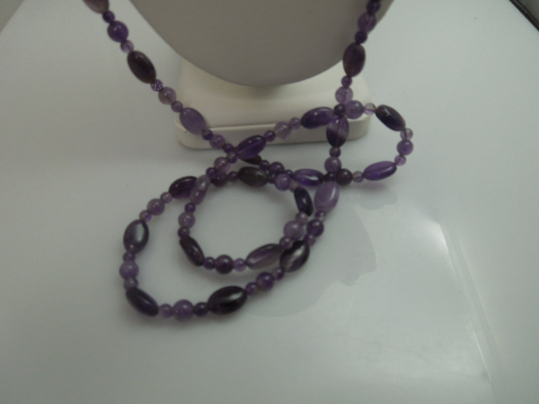 q342 Pretty Amethyst Beads Long Necklace 40" with Sterling Silver Clasp