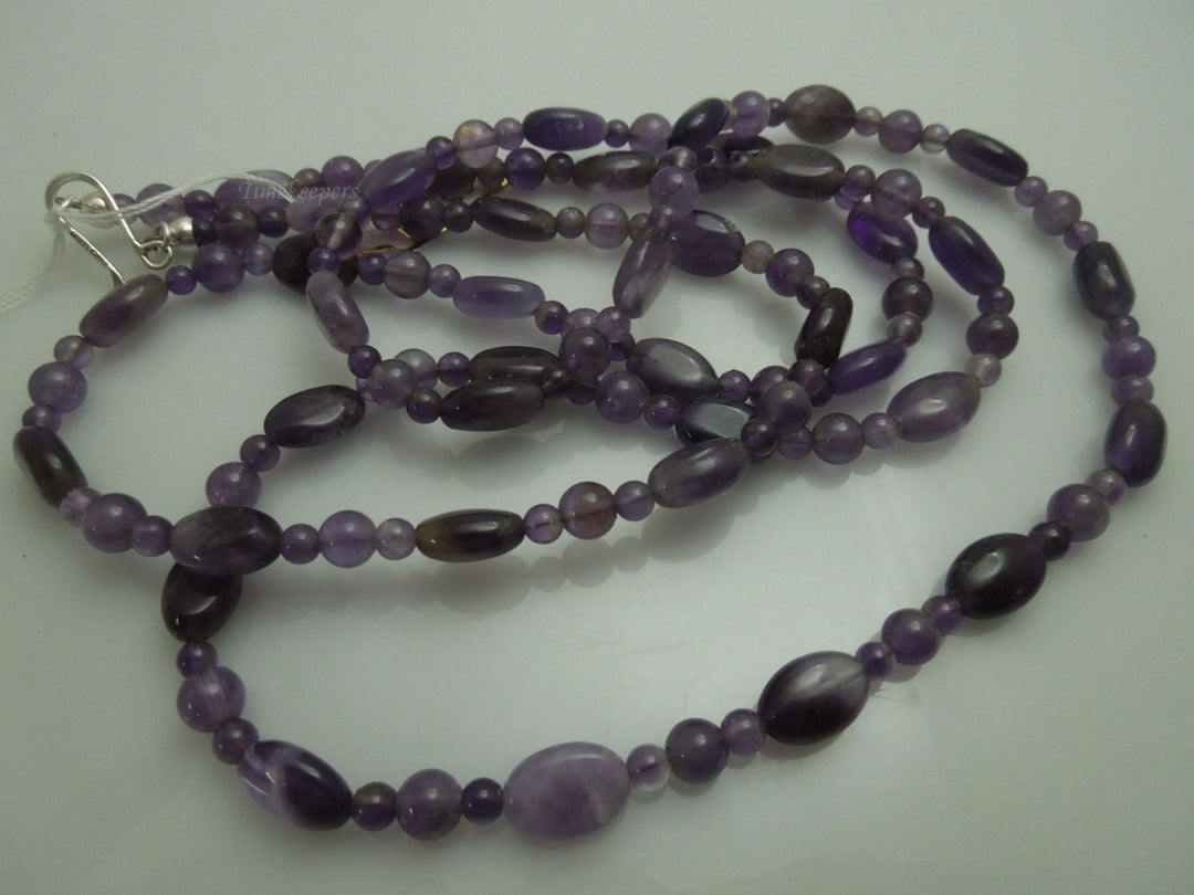 q342 Pretty Amethyst Beads Long Necklace 40" with Sterling Silver Clasp