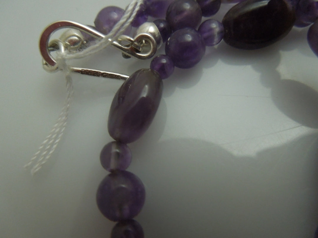 q342 Pretty Amethyst Beads Long Necklace 40" with Sterling Silver Clasp