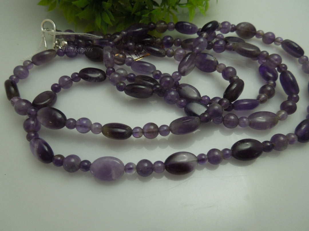 q342 Pretty Amethyst Beads Long Necklace 40" with Sterling Silver Clasp