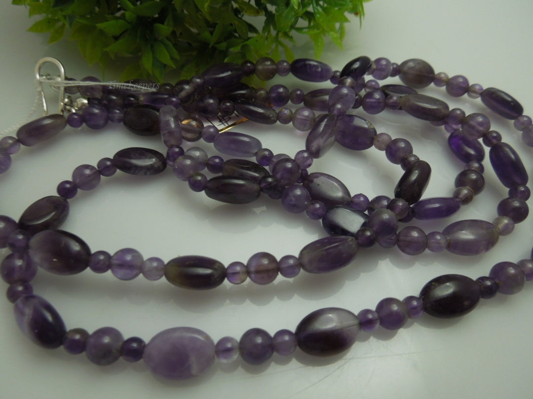 q342 Pretty Amethyst Beads Long Necklace 40" with Sterling Silver Clasp