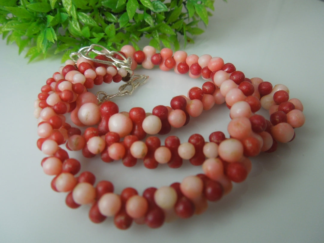 q355 Salmon Angel Skin Pink Coral Necklace with Sterling Silver Clasp