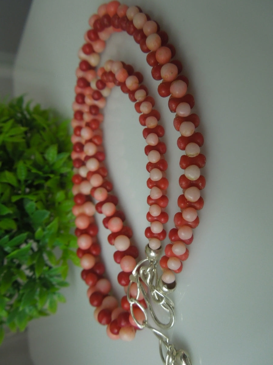 q355 Salmon Angel Skin Pink Coral Necklace with Sterling Silver Clasp