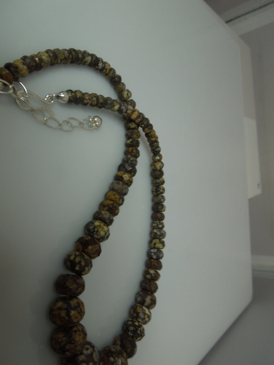 q356 Coral Fossil Jasper Faceted Bicone Barrel Drum Grade AAA Natural Beads Necklace with Silver Clasp