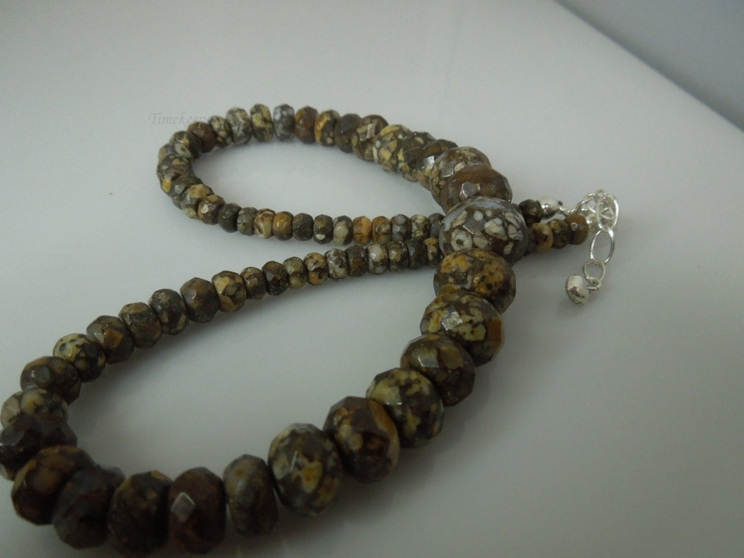 q356 Coral Fossil Jasper Faceted Bicone Barrel Drum Grade AAA Natural Beads Necklace with Silver Clasp