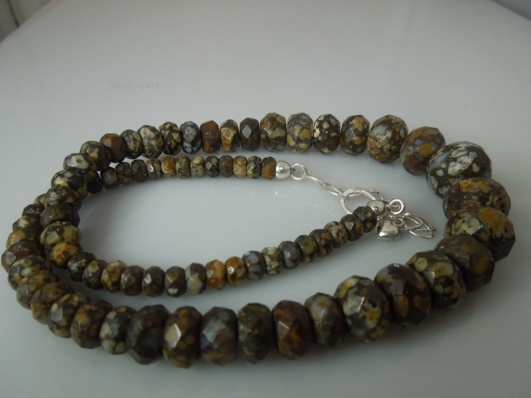 q356 Coral Fossil Jasper Faceted Bicone Barrel Drum Grade AAA Natural Beads Necklace with Silver Clasp