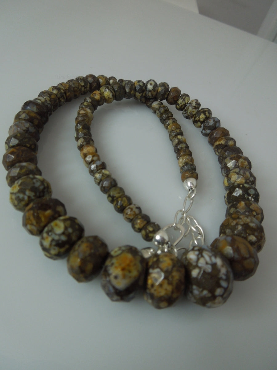 q356 Coral Fossil Jasper Faceted Bicone Barrel Drum Grade AAA Natural Beads Necklace with Silver Clasp