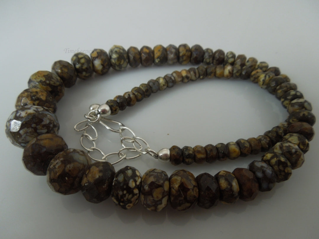 q356 Coral Fossil Jasper Faceted Bicone Barrel Drum Grade AAA Natural Beads Necklace with Silver Clasp