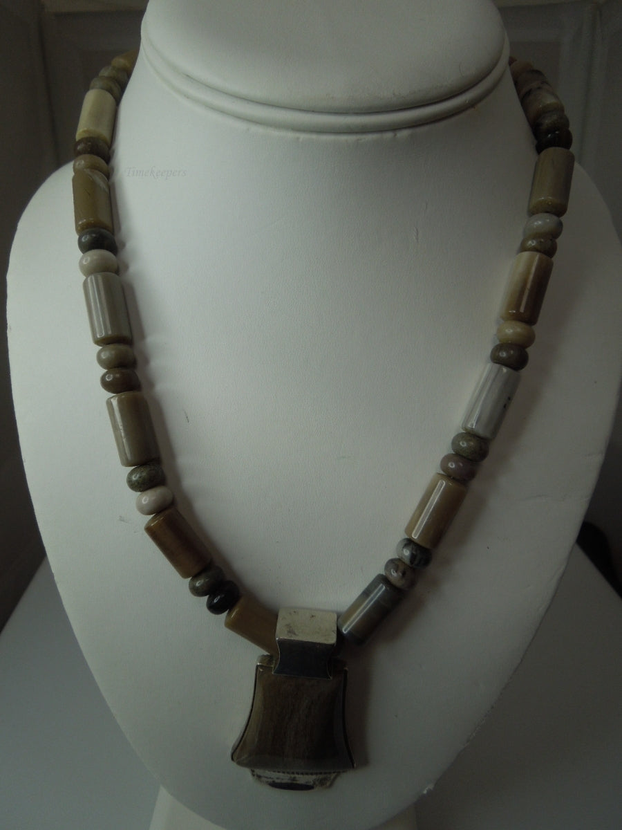 q357 Fossil Coral Agate Beads Necklace with Sterling Silver Clasp