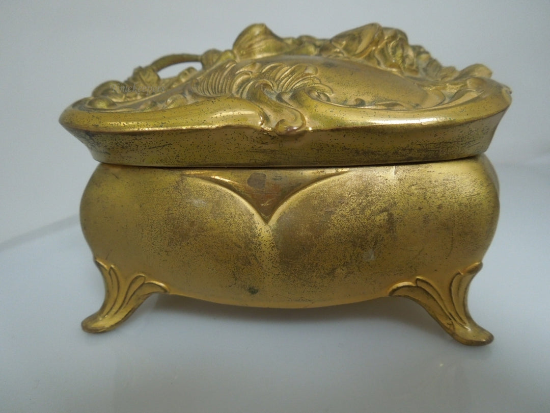 r673 Antique Art Nouveau Gold Metal Jewelry Casket By JB