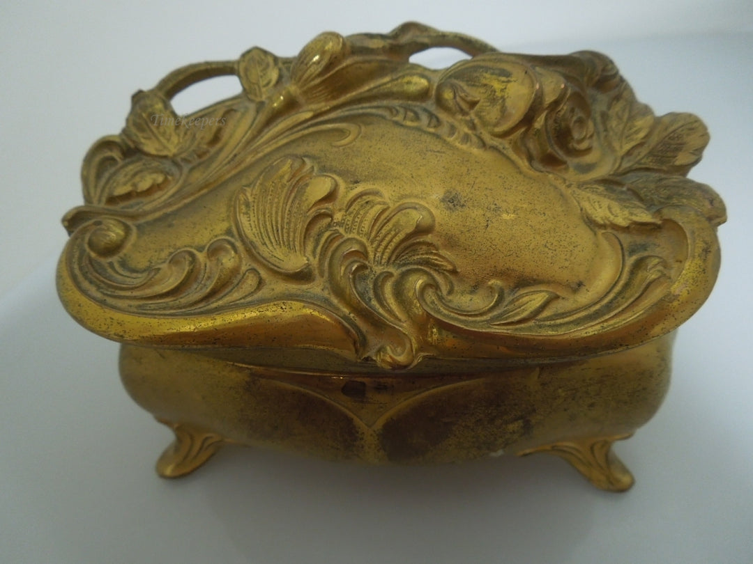 r673 Antique Art Nouveau Gold Metal Jewelry Casket By JB