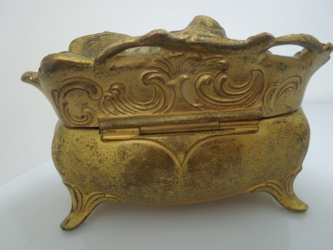 r673 Antique Art Nouveau Gold Metal Jewelry Casket By JB