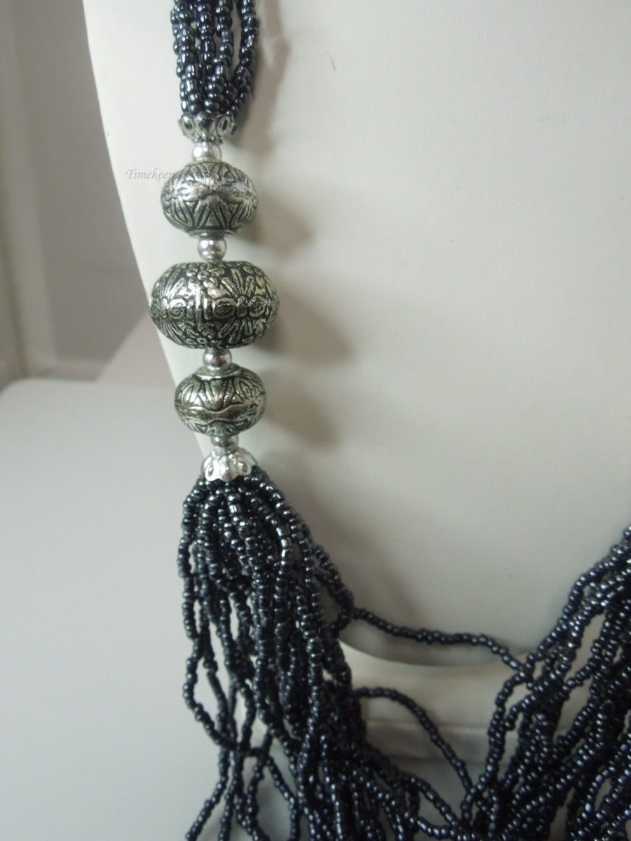 q361 Beautiful Glass Seed Bead Hematite Metallic Multi String Necklace 26"