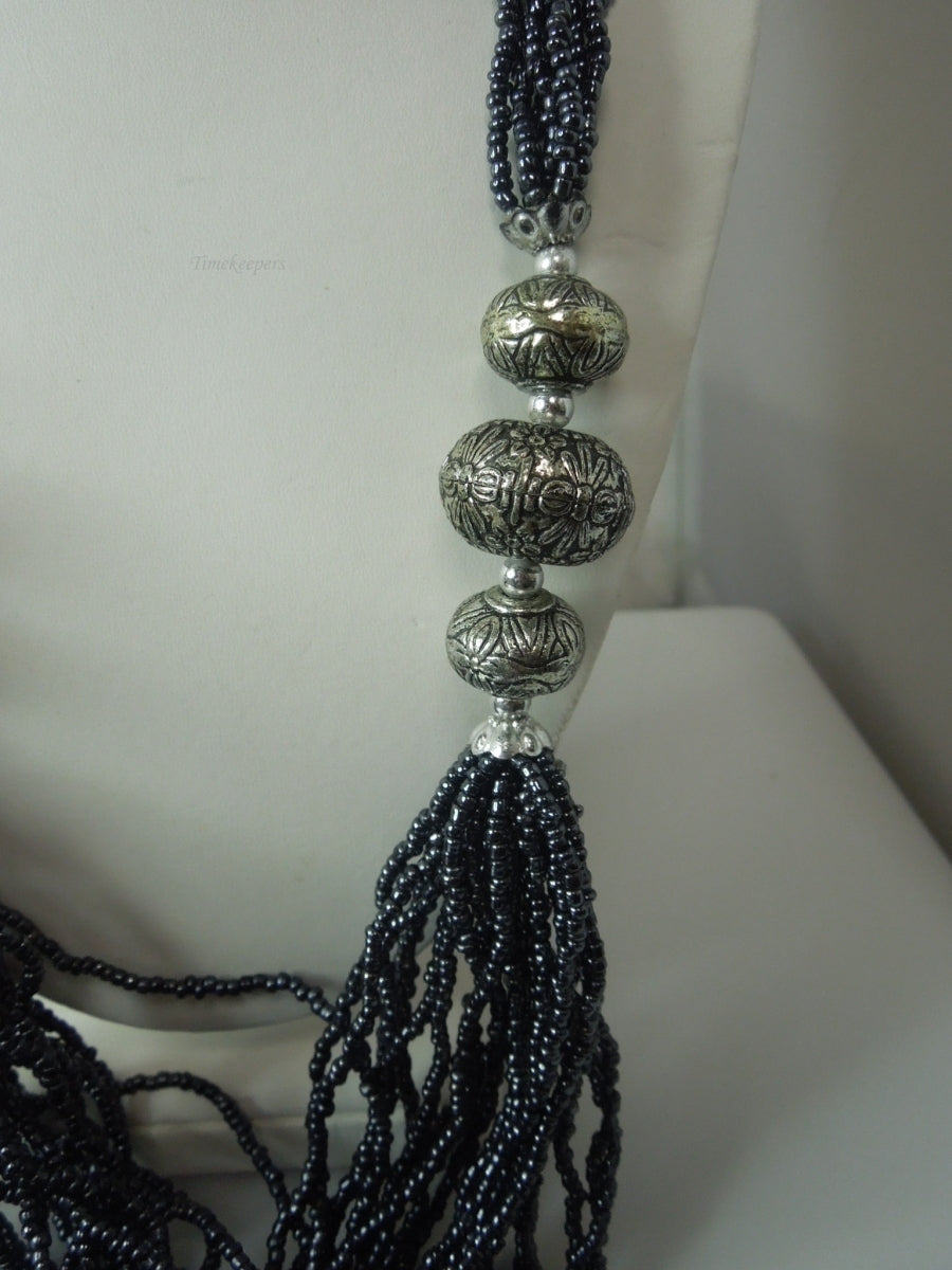 q361 Beautiful Glass Seed Bead Hematite Metallic Multi String Necklace 26"