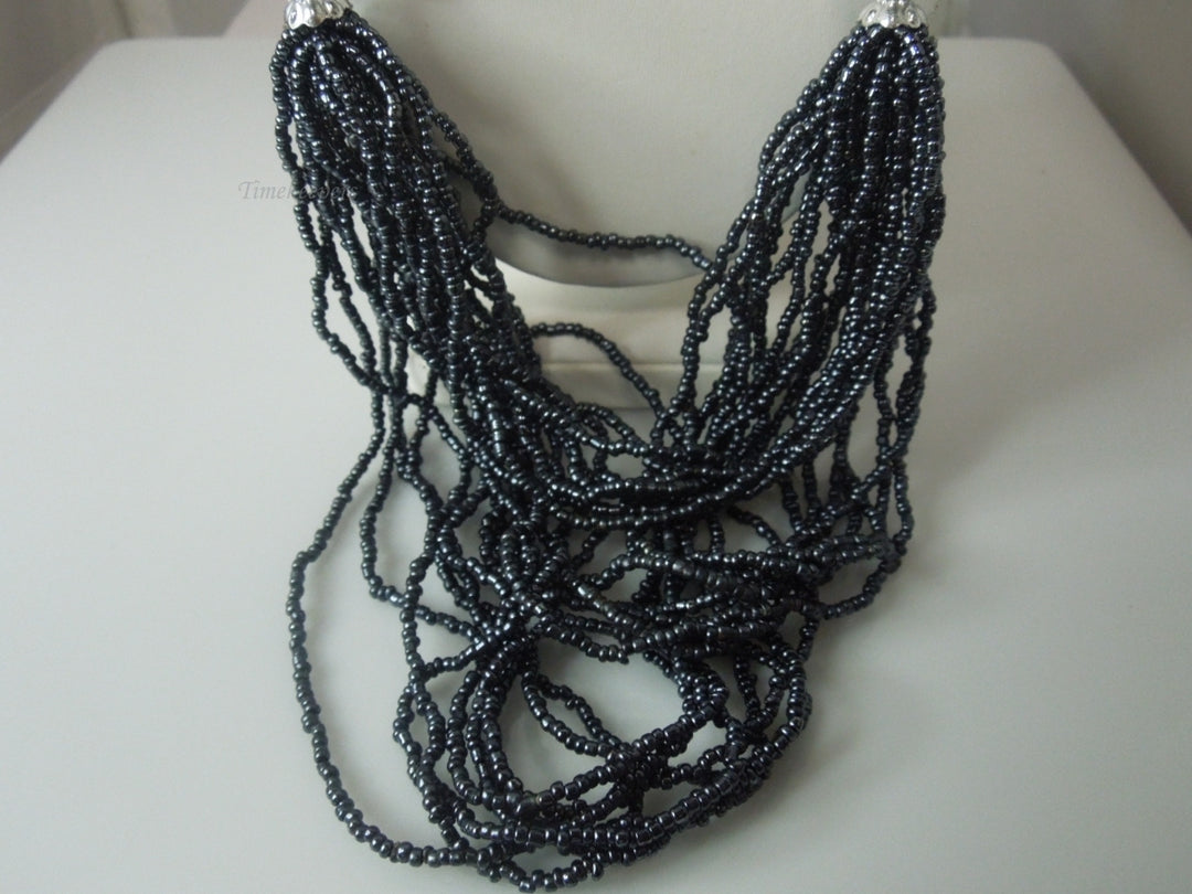 q361 Beautiful Glass Seed Bead Hematite Metallic Multi String Necklace 26"