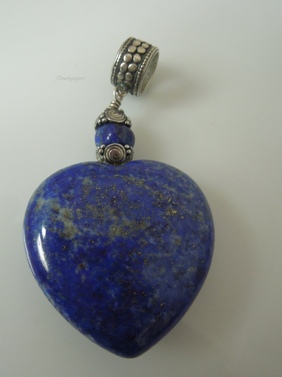 q366 Luxury Natural Stone Heart Shaped Lapis Lazuli Pendant on Sterling Silver Hook