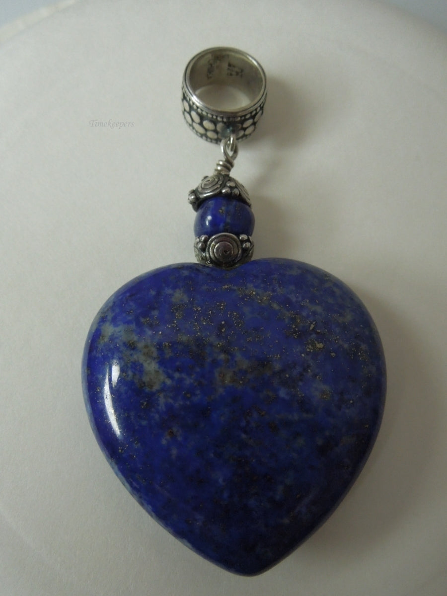 q366 Luxury Natural Stone Heart Shaped Lapis Lazuli Pendant on Sterling Silver Hook