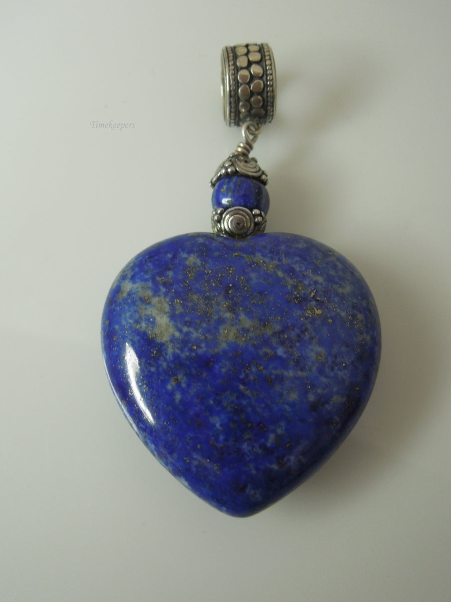 q366 Luxury Natural Stone Heart Shaped Lapis Lazuli Pendant on Sterling Silver Hook