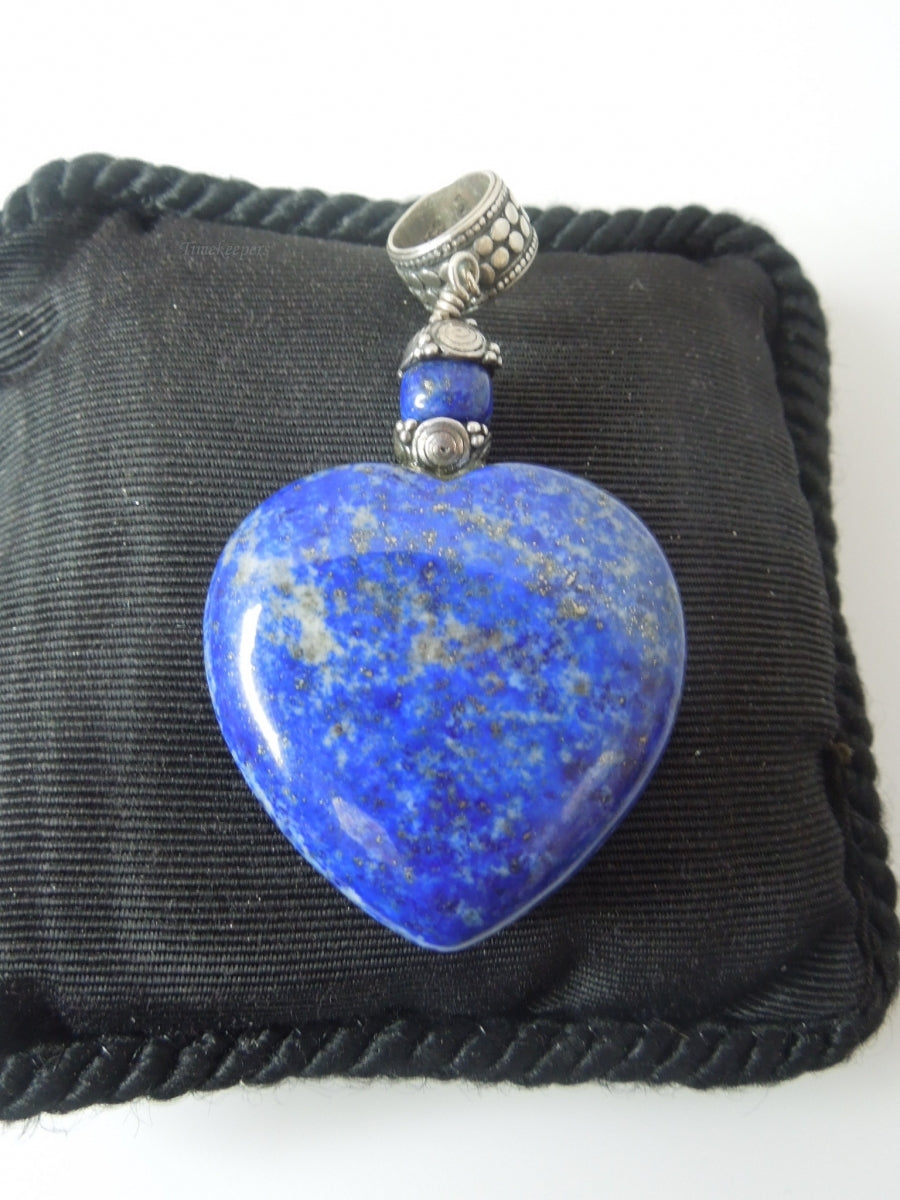 q366 Luxury Natural Stone Heart Shaped Lapis Lazuli Pendant on Sterling Silver Hook