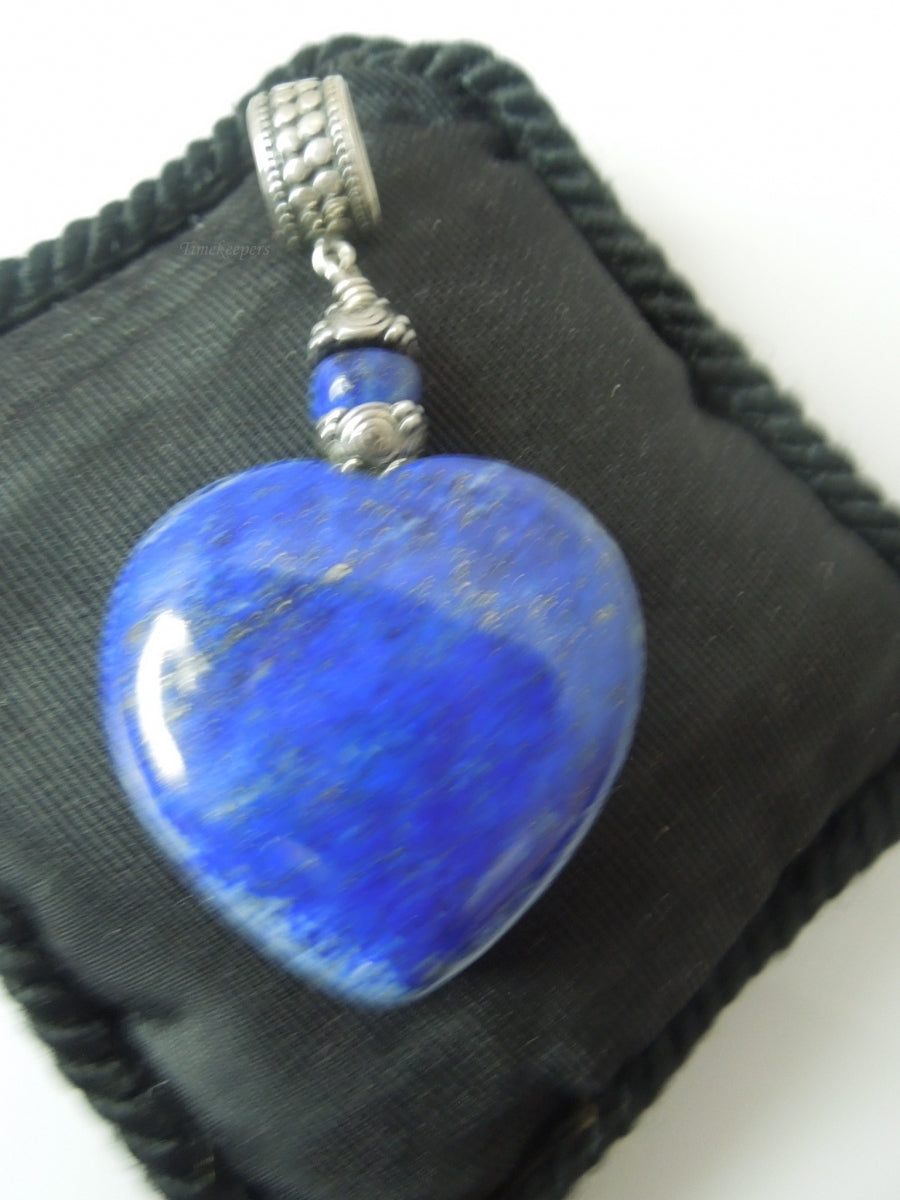 q366 Luxury Natural Stone Heart Shaped Lapis Lazuli Pendant on Sterling Silver Hook