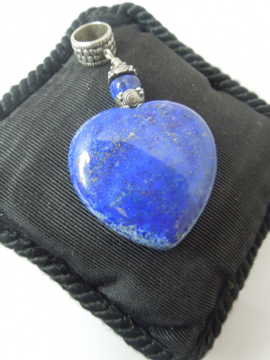 q366 Luxury Natural Stone Heart Shaped Lapis Lazuli Pendant on Sterling Silver Hook