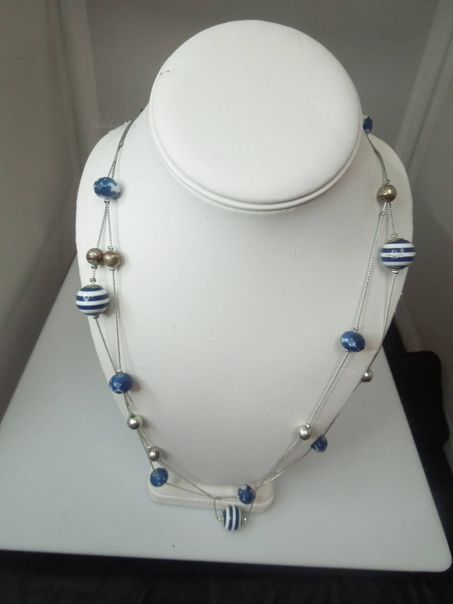 q370 Silver Tone Double Strand Necklace 28"