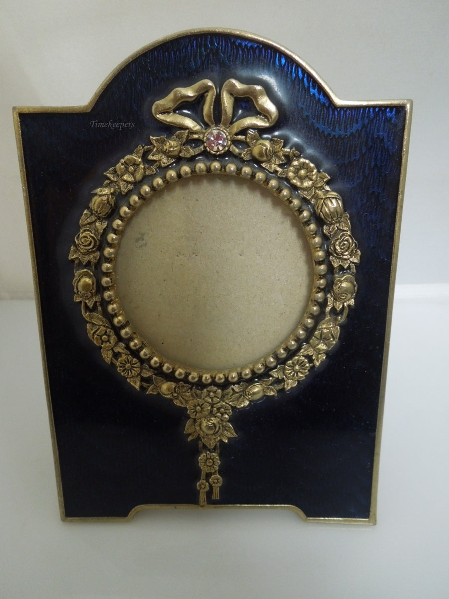 r698 Vintage Terragrafics Small Brass Enameled Tabletop Picture frame