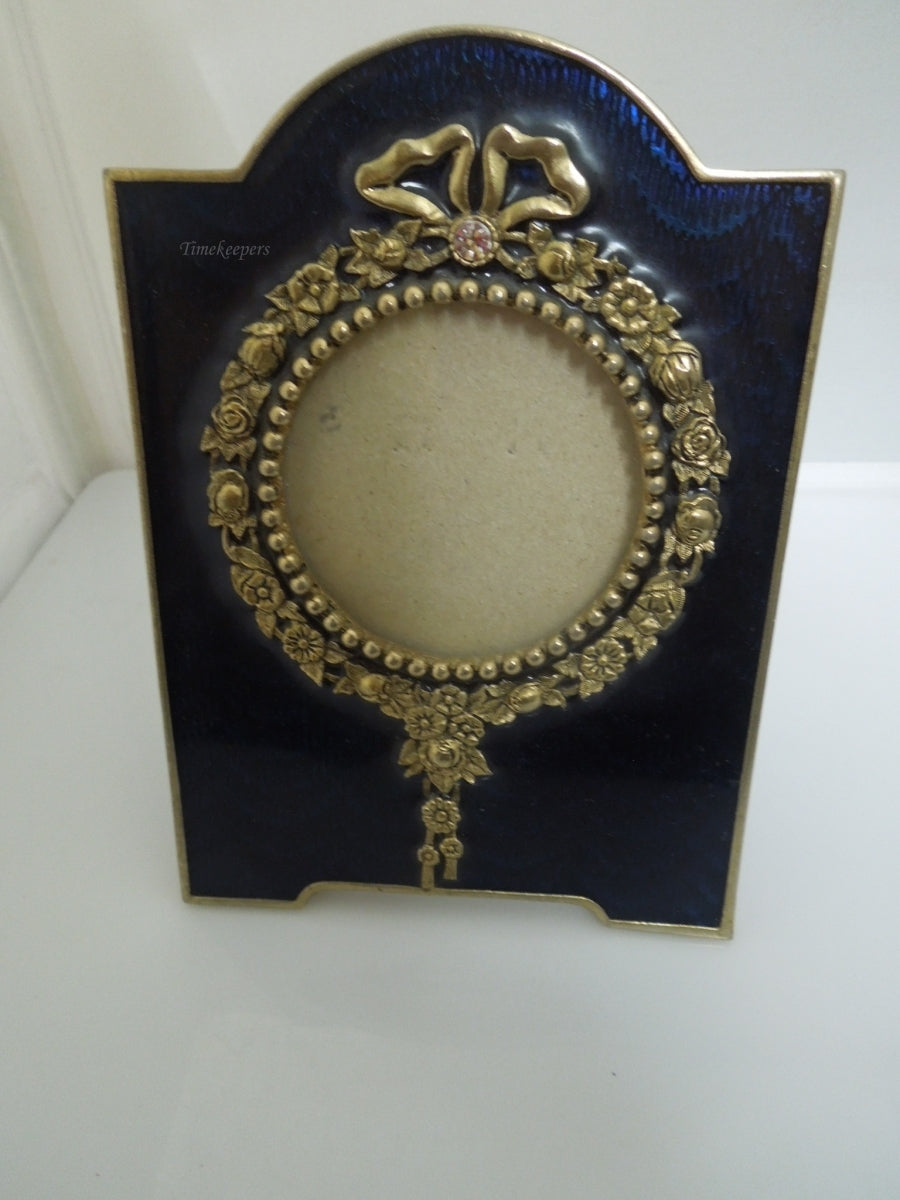 r698 Vintage Terragrafics Small Brass Enameled Tabletop Picture frame