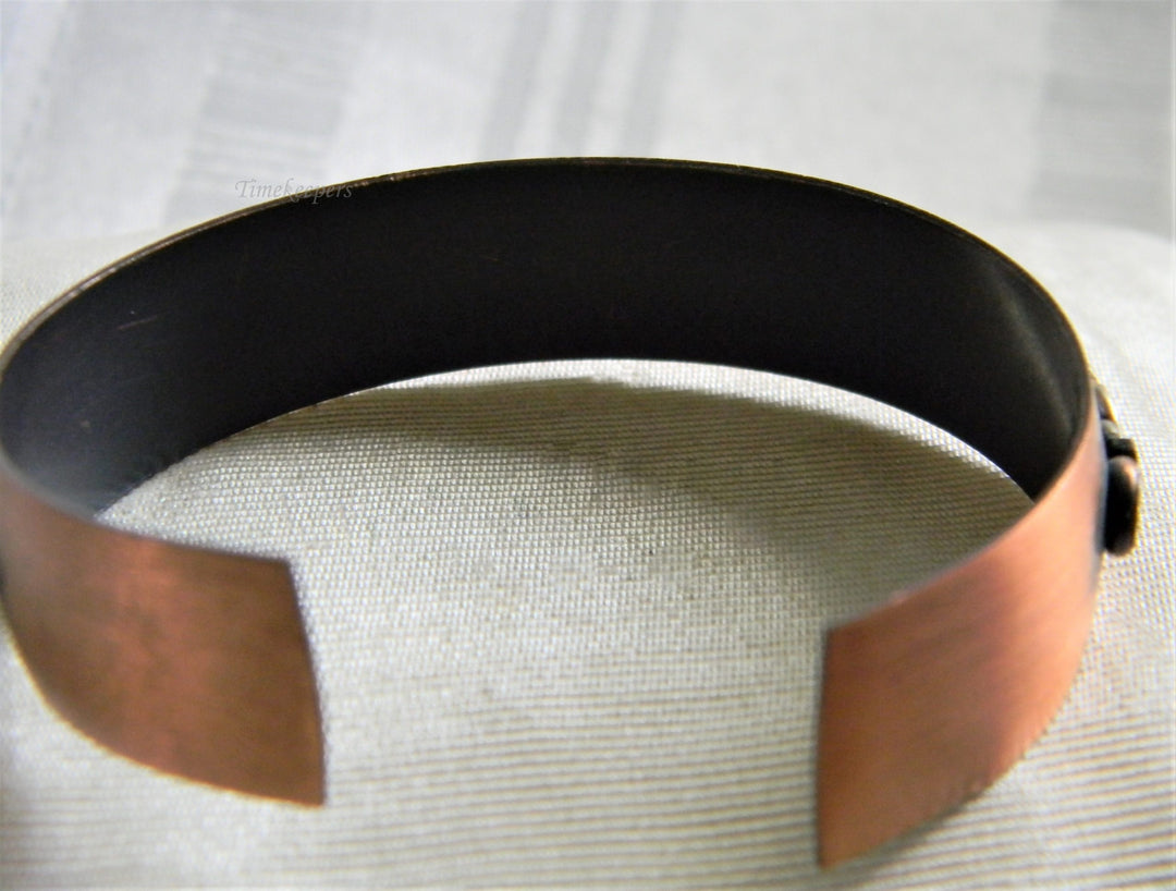 h758 Beautiful Unique Vintage Copper Cuff Bracelet with Applied Chain Design