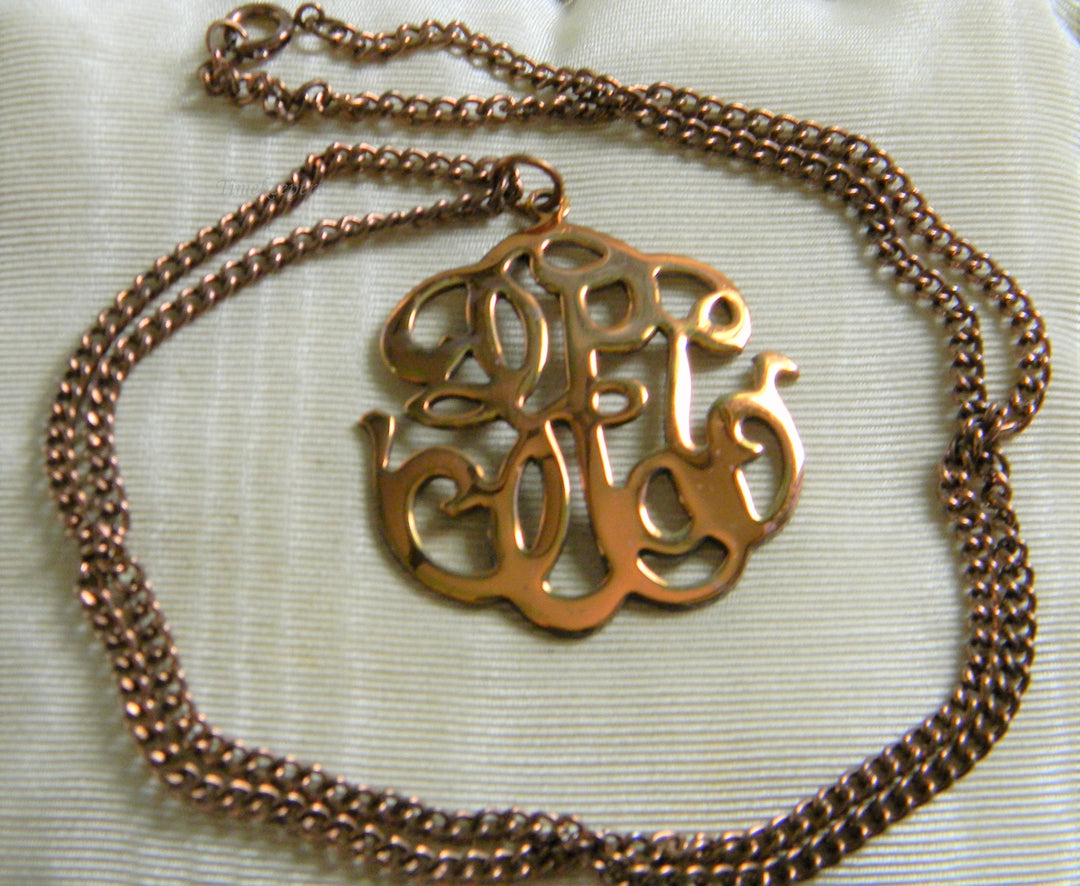 h767 Nice Vintage Copper Curb Link Necklace with Filigree Pendant