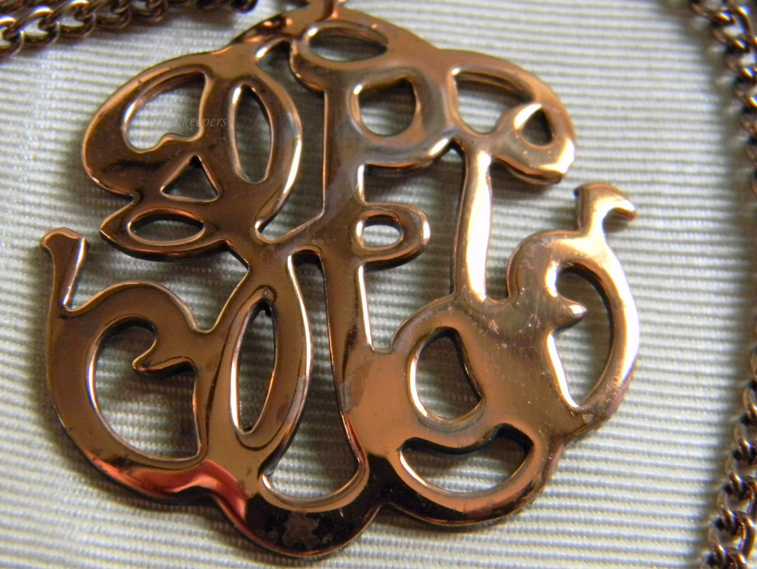 h767 Nice Vintage Copper Curb Link Necklace with Filigree Pendant