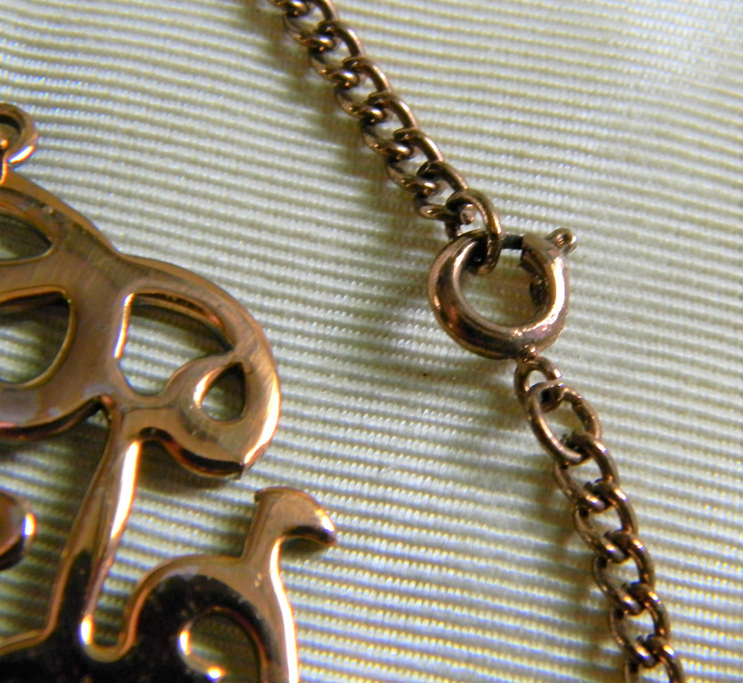 h767 Nice Vintage Copper Curb Link Necklace with Filigree Pendant