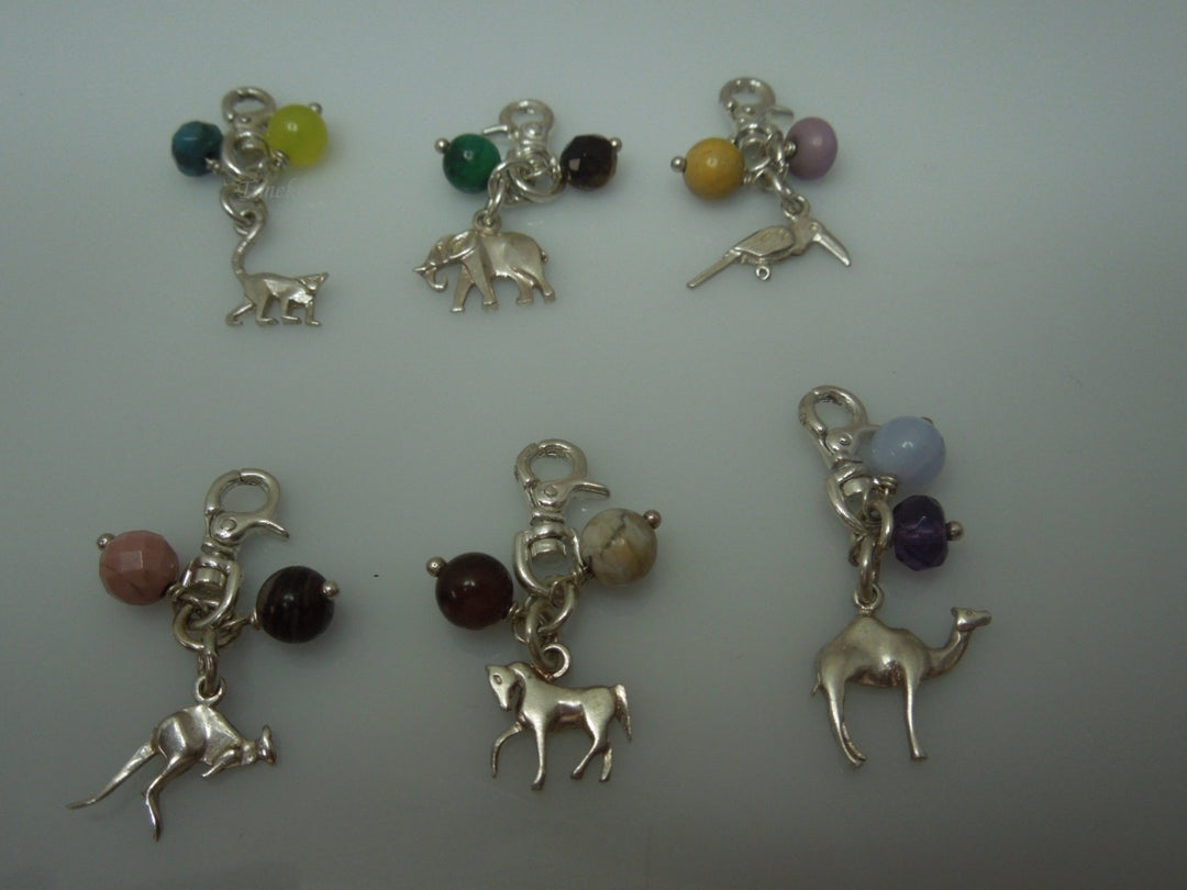 q538 Lot of 6 Sterling Silver 925 Charms Animals(Dinosaur,Camel,Kangaroo,Horse,Elephant,Little Birdie)