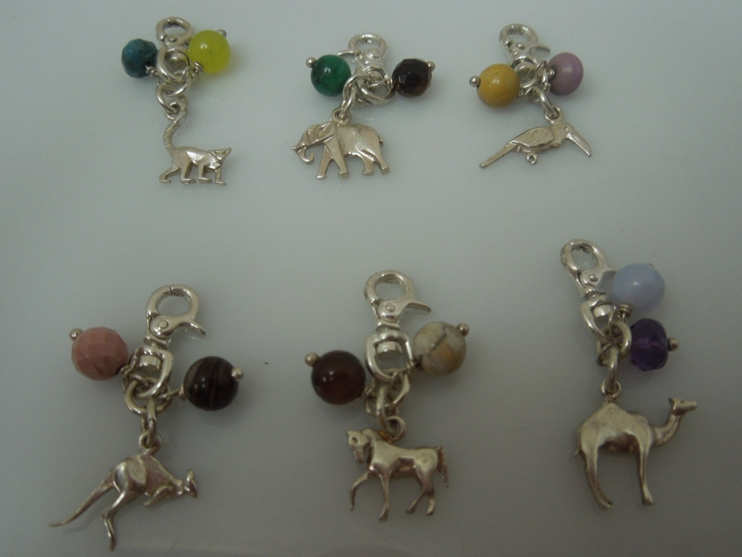 q538 Lot of 6 Sterling Silver 925 Charms Animals(Dinosaur,Camel,Kangaroo,Horse,Elephant,Little Birdie)