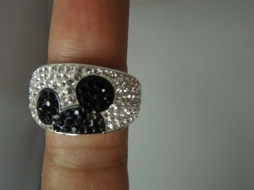 q410 JCM CZ &amp; Black Spinel Disney Mickey Mouse Statement Ring 925 Silver - Size 9