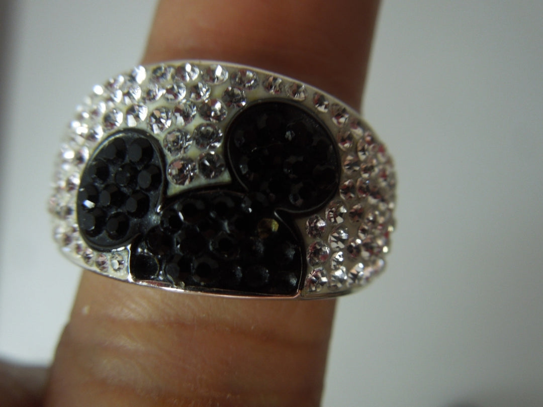 q410 JCM CZ &amp; Black Spinel Disney Mickey Mouse Statement Ring 925 Silver - Size 9