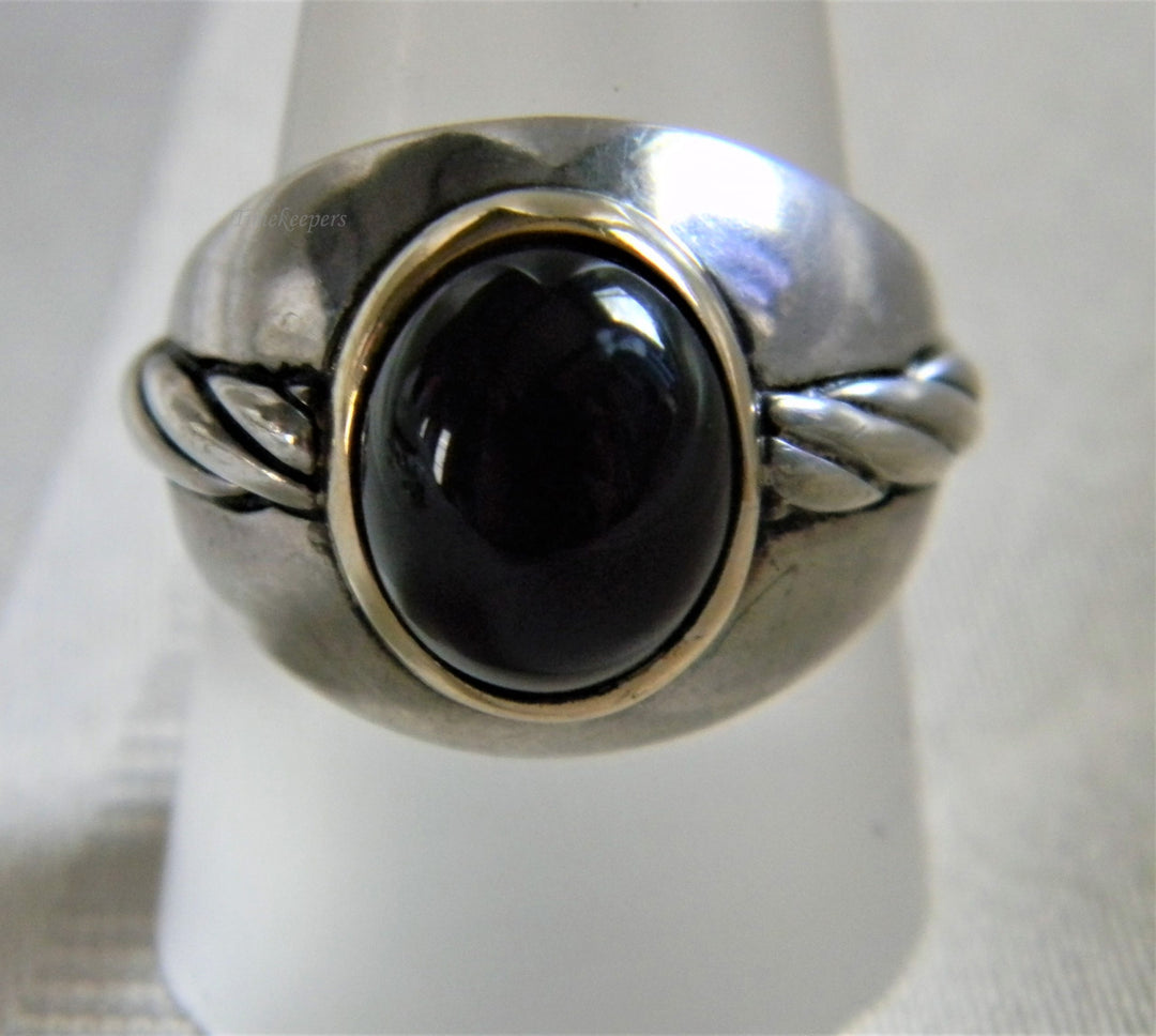 h774 Vintage Sterling Silver Men's Ring with Domed stone and 14k YG Bezel