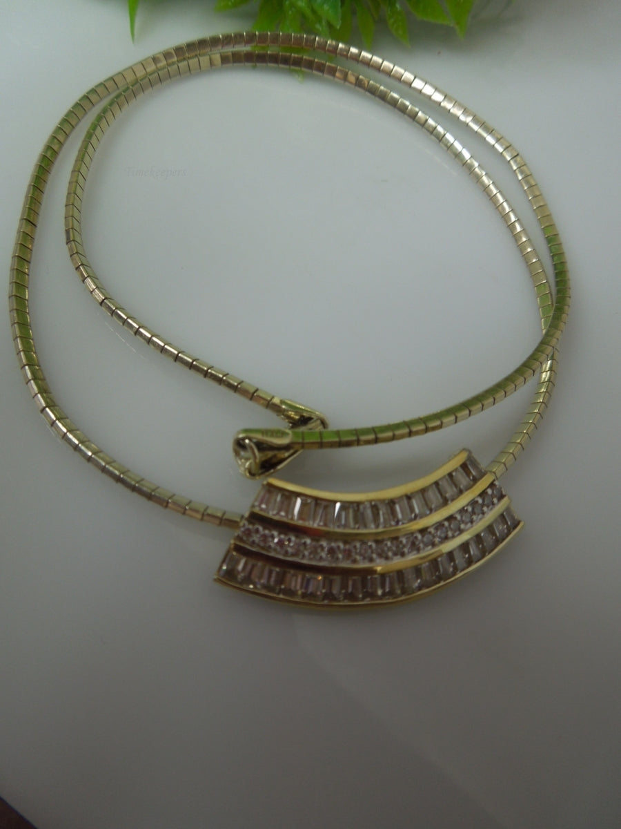 q407 Italy Sterling Silver Omega Choker Gold Tone Necklace with Stunning Pendant