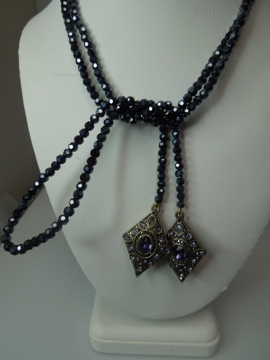 q409 HEIDI DAUS "I'll Loop You In" Black Crystal Necklace/Lariat