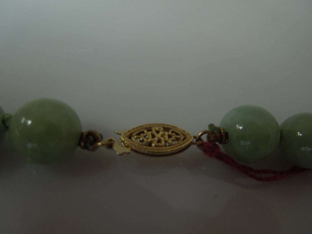 q424 Single Strand 8mm Natural Round Jade Necklace 20 inch Long with 14kt Yellow Gold Clasp