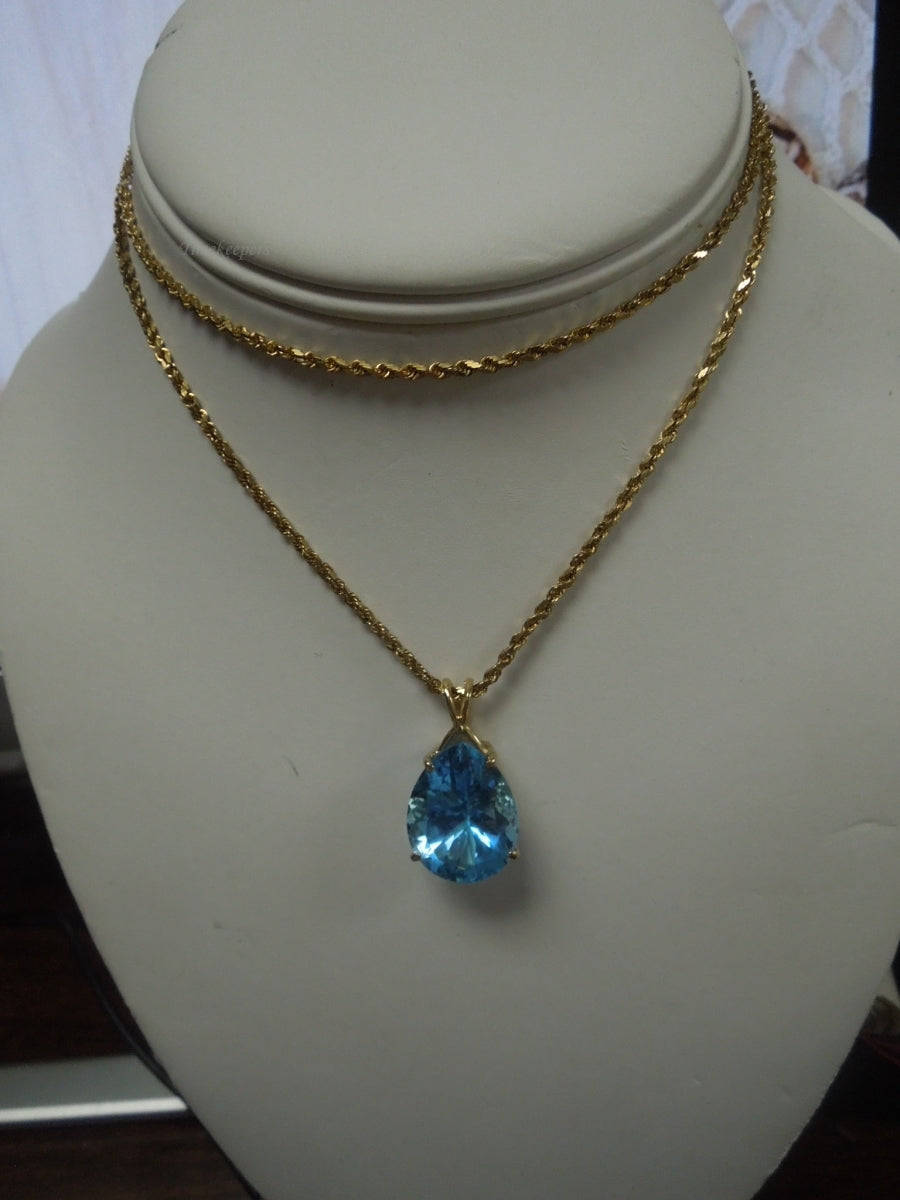 q425 Gorgeous 14kt Yellow Gold Blue Topaz Rope Chain Necklace 24"