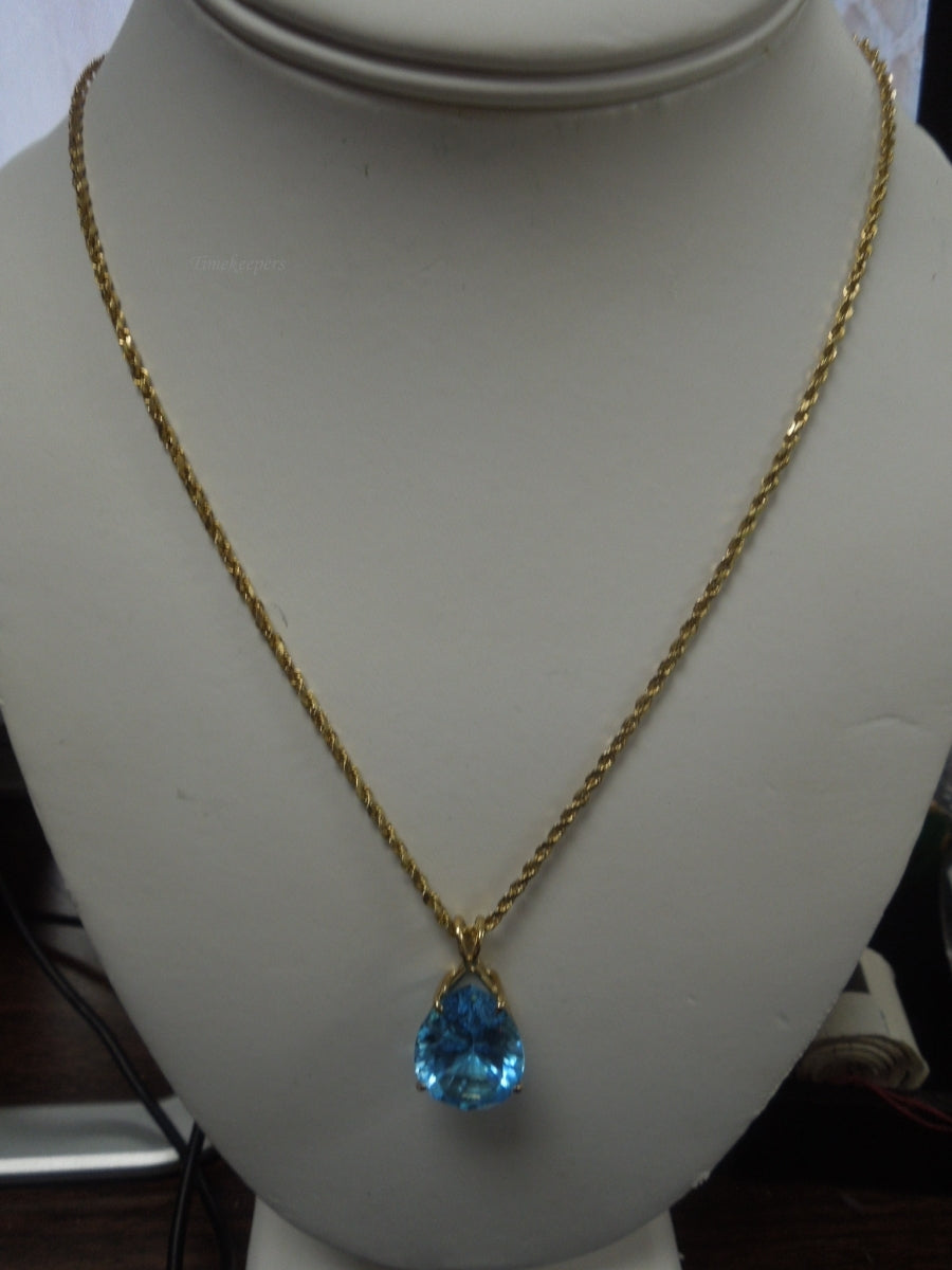 q425 Gorgeous 14kt Yellow Gold Blue Topaz Rope Chain Necklace 24"