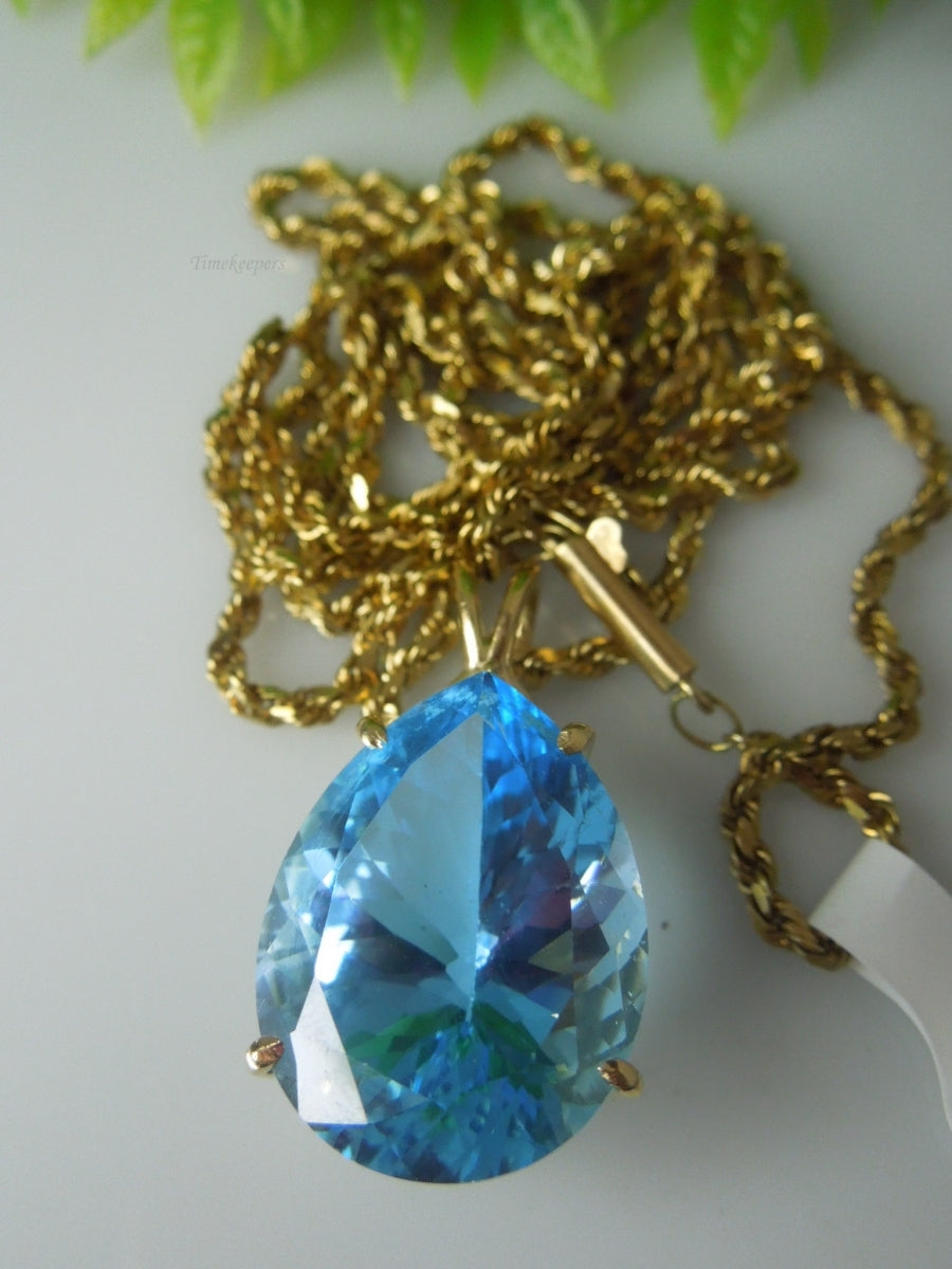 q425 Gorgeous 14kt Yellow Gold Blue Topaz Rope Chain Necklace 24"