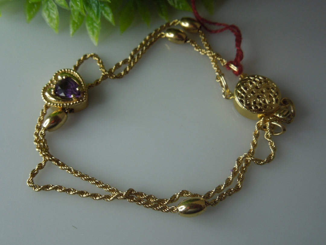 q428 Lovely 14kt Yellow Gold Amethyst Bracelet Size 7"