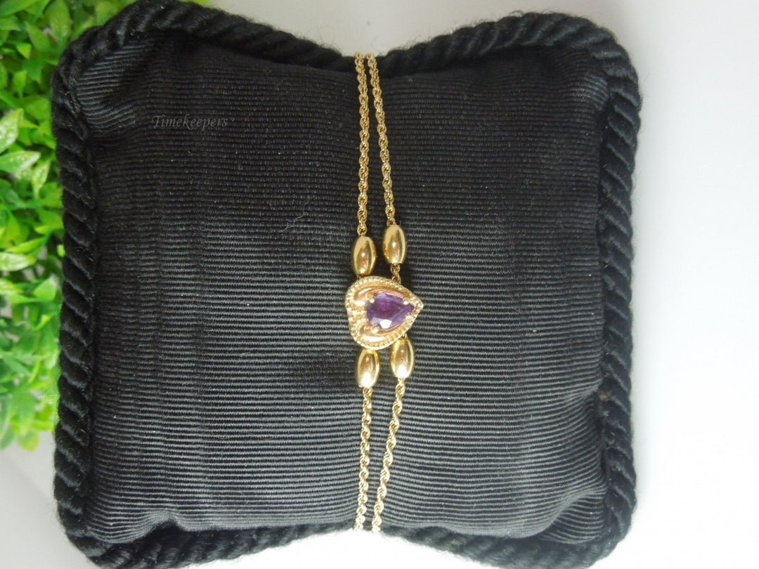 q428 Lovely 14kt Yellow Gold Amethyst Bracelet Size 7"