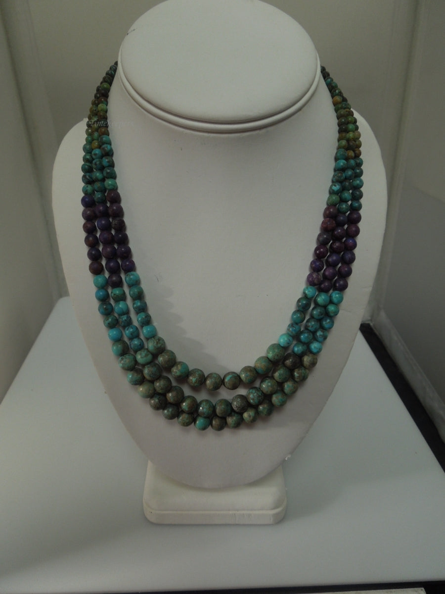 q446 Beautiful 3 Strands Multicolor beads with Sterling Silver Clasp Necklace 18"