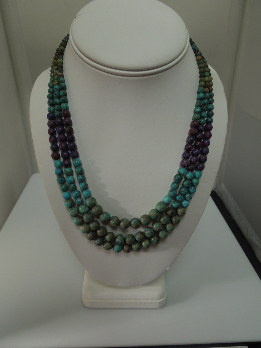 q446 Beautiful 3 Strands Multicolor beads with Sterling Silver Clasp Necklace 18"