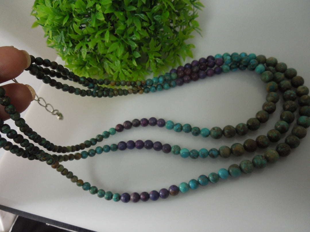 q446 Beautiful 3 Strands Multicolor beads with Sterling Silver Clasp Necklace 18"