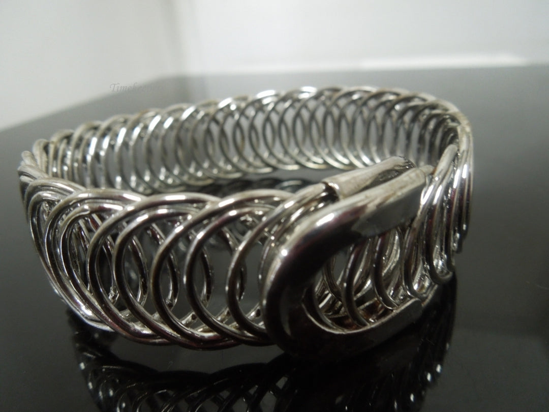 q461 Silver Tone Mesh Bangle Bracelet Size Adjustable