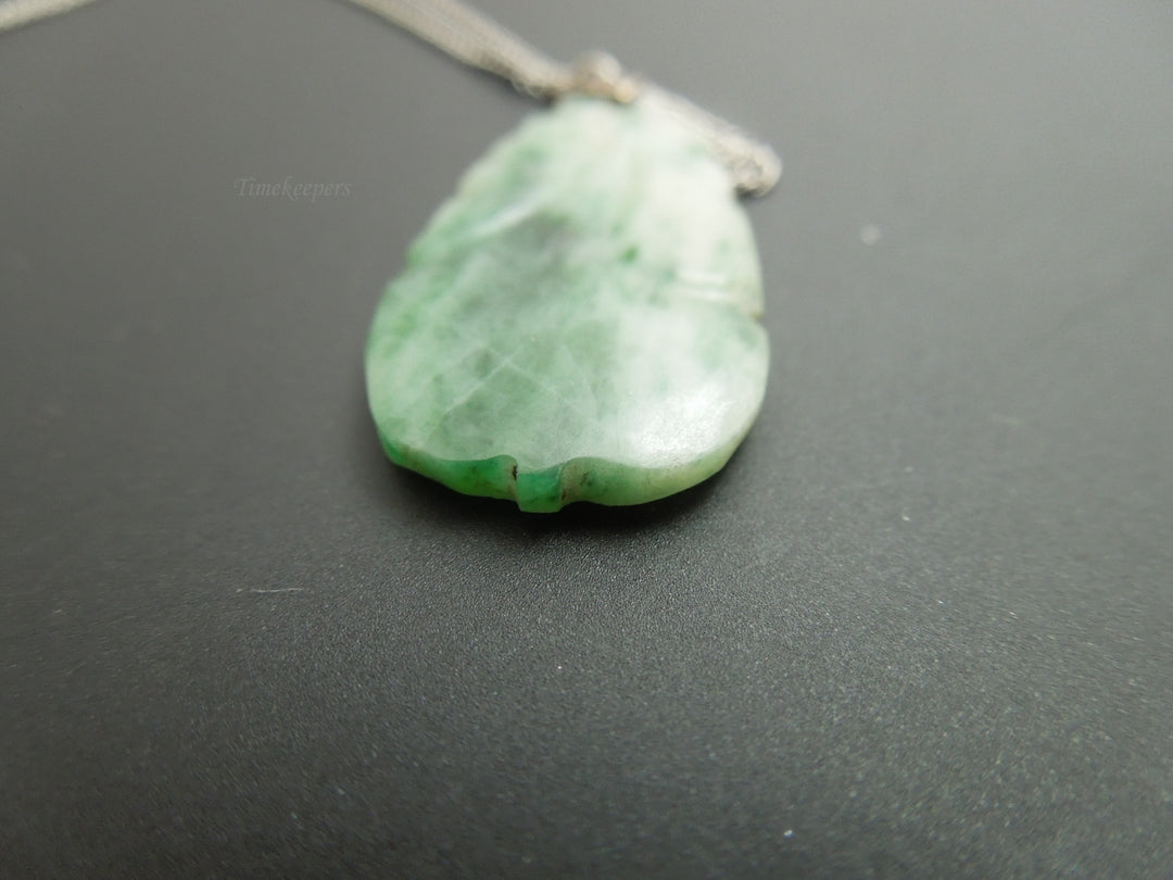 b923 Pretty Carved Jadeite Stone Pendant on a 24" Sterling Silver Necklace